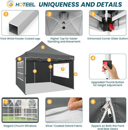 SANOPY 10' x 20' Pop up Canopy Party Tent with 6 Removable Sidewalls, Wave Eave Outdoor Waterproof Patio Gazebo Tent with Carry Bag, Backyards Camping Picnics, Black