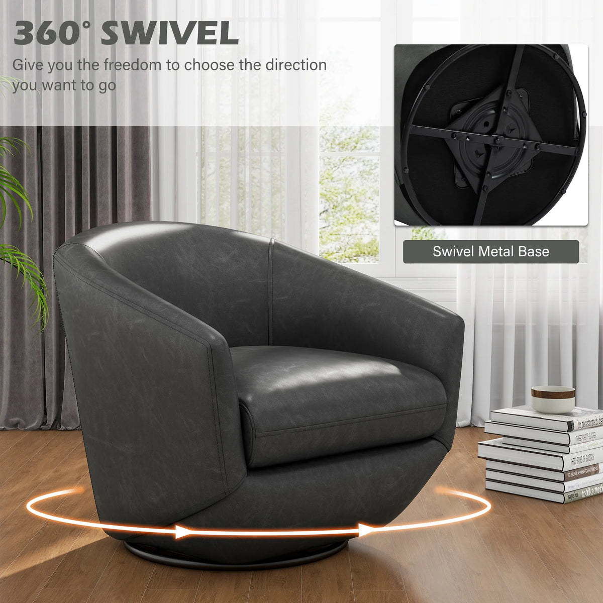 DREAMSIDEA Faux Leather Swivel Accent Chair Sets of 2 360�� Swivel Barrel Chair,Swivel Club Sofa for Living Room, Bedroom, Office,Brown