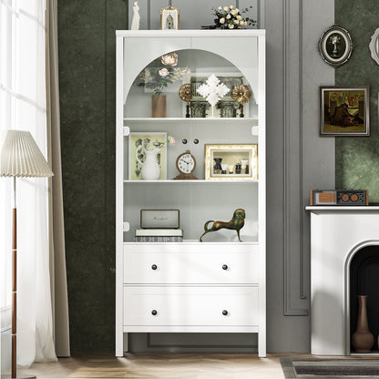 Arched Bookcase, Oak Arched Cabinet with Drawers, 71" Tall China Curio Cabinet, Display Cases for Collectibles, Vintage Bookshelf for Ding Room, Bedroom, Living Room