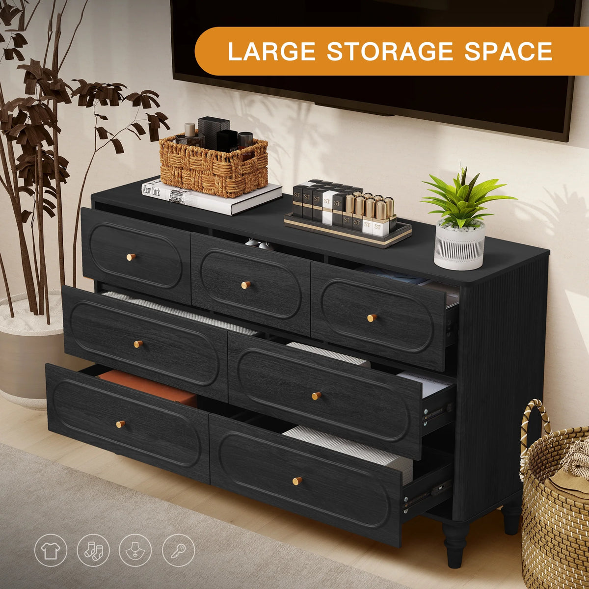 YOCWO 3 Drawer Nightstand, Classic Chest of Drawers with Arc Edge, Walnut