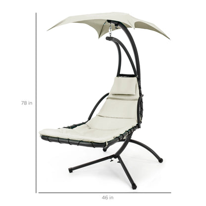 Best Choice Products Hanging Curved Chaise Lounge Chair Swing for Backyard, Patio w/ Pillow, Shade, Stand - Teal