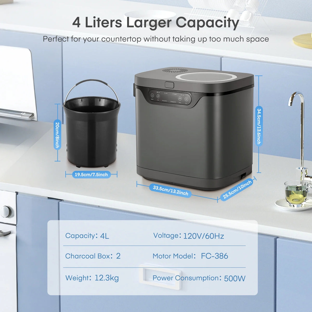 4L Electric Composter for Kitchen, Countertop Compost Bin Indoor with Visible Window, LED Display