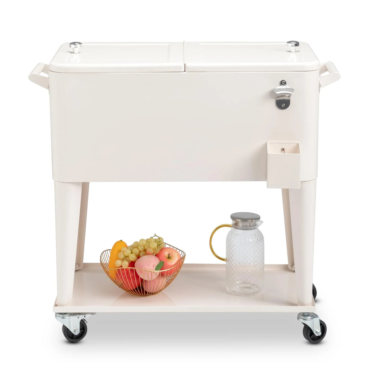 BNSPLY 80 Quart Outdoor Cooler Cart Rolling Ice Chest Cooler Cart, Portable Patio Cooler with Bottle Opener, Handles and Drainage, Standing Cooler for Patio Party, Camping and BBQ, Mint Green