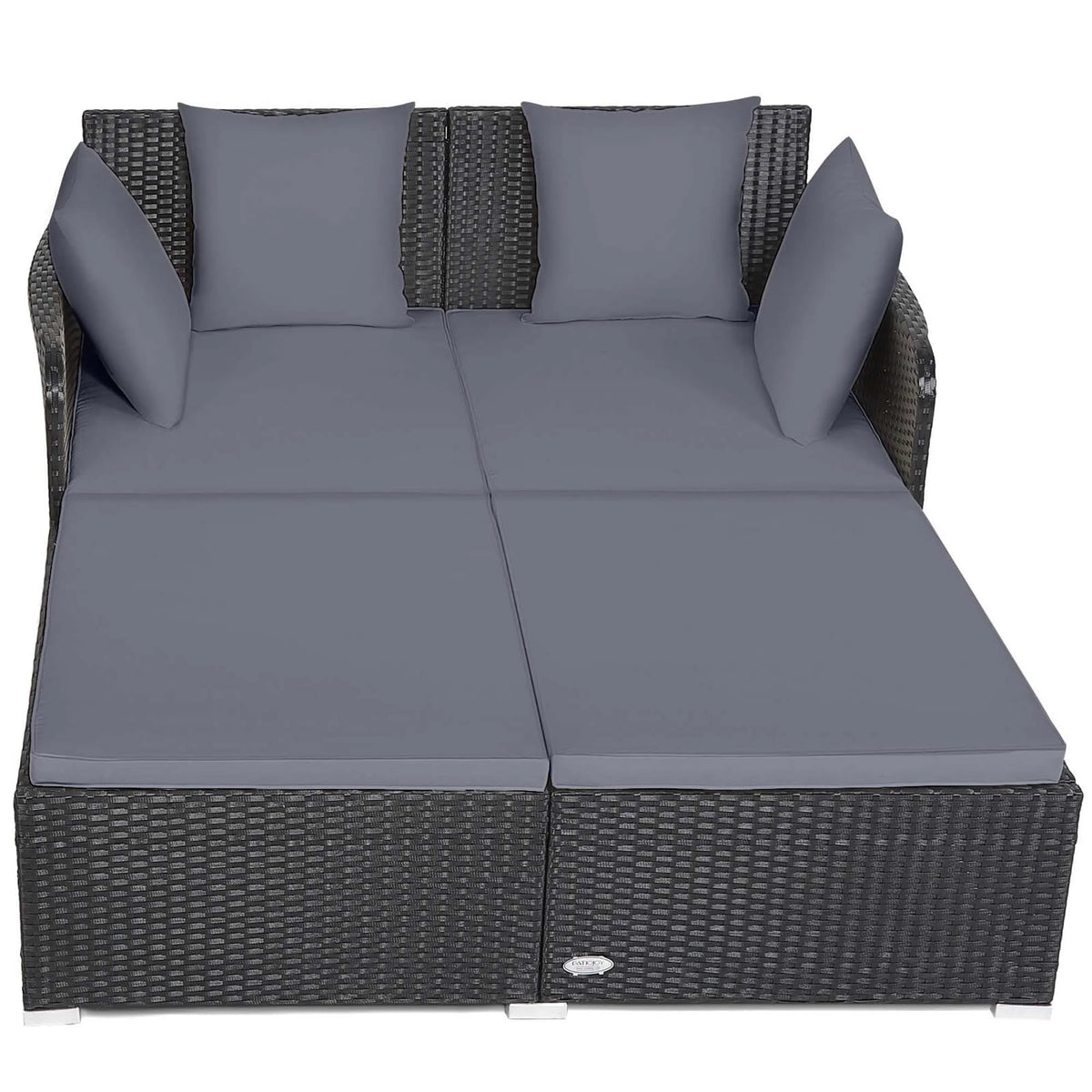 Costway Outdoor Patio Rattan Daybed Pillows Cushioned Sofa Furniture Beige