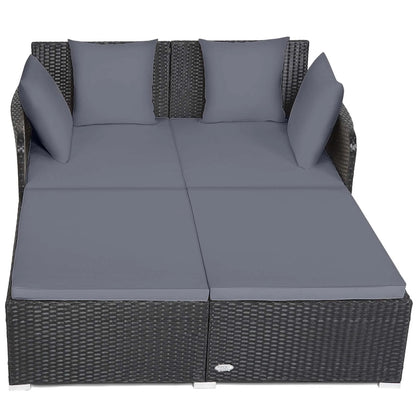 Costway Outdoor Patio Rattan Daybed Pillows Cushioned Sofa Furniture Beige