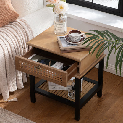 Farmhouse-style Solid Wood Crossed Legs Round Table, Boho Small Side Table with a White Top, Modern Wooden Bedside Table suitable for Bedroom, Living room, and Small Spaces, Easy to Assemble