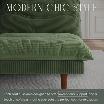 NYBOPAVIS 69" Futon Convertible Sofa Bed, Corduroy Loveseat Sofa Couch for Small Space Green