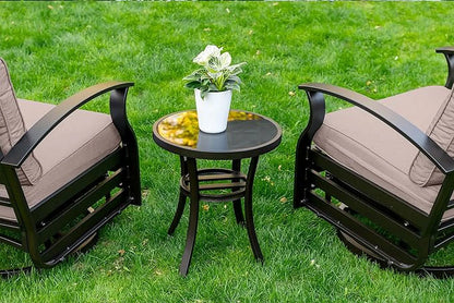 ALAULM 3 Piece Patio Outdoor Aluminum Metal Swivel Rocking Chair with 1 Coffee Table and 2 Khaki Padded Cushions Outdoor Metal Swivel Rocking Chair Furniture Conversation Set for Porch Garden