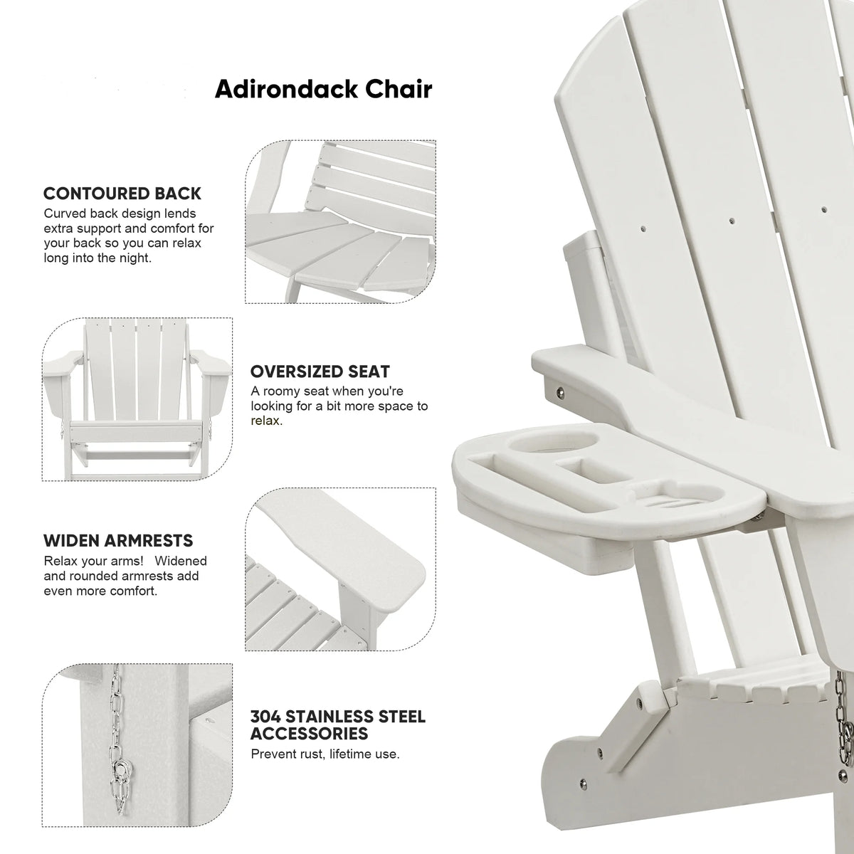 FOOWIN HDPE Plastic Adirondack Chairs Set of 4, Black