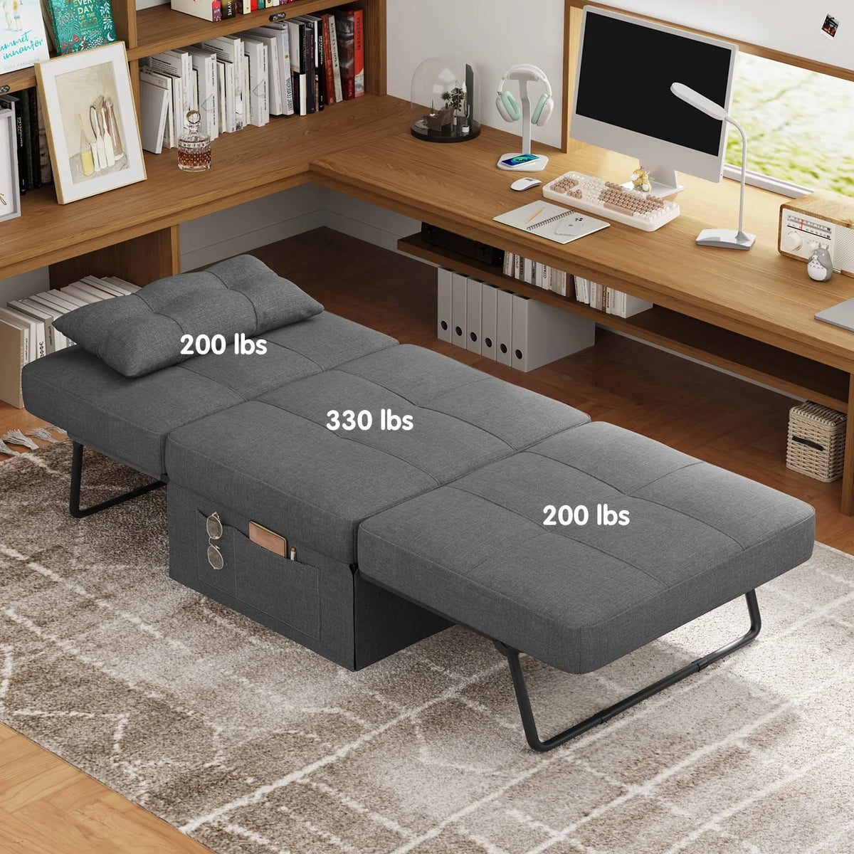 Chair Bed, Lofka Convertible Recliner Single Sofa Bed, Free Installation, 730 lbs, Dark Gray