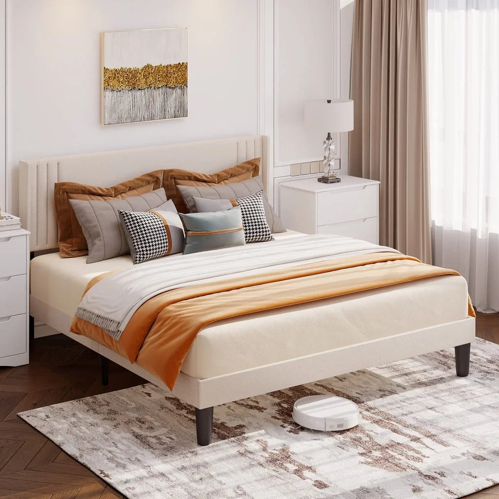 Aiho 4 Pieces Bedroom Furniture Set, Includes Queen Bed Frame, Nightstands Set of 2, Double Wide 6-Drawer Dresser - White