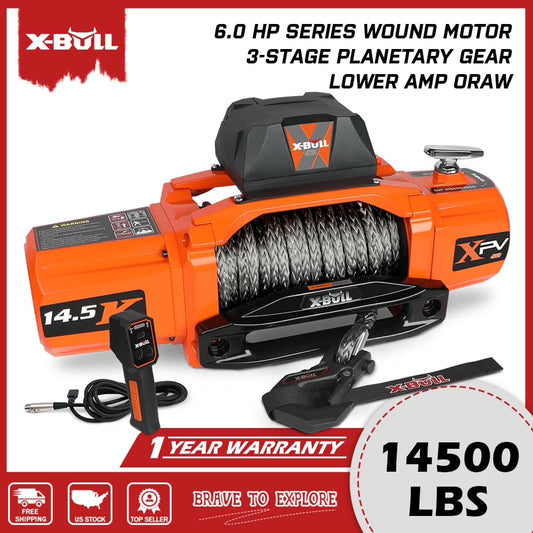 X-BULL Electric Winch XPV 14500LBS 12V Synthetic Rope SUV Jeep Truck Towing 4WD Off-Road 2 in 1 Remote Control Wireless and Wired