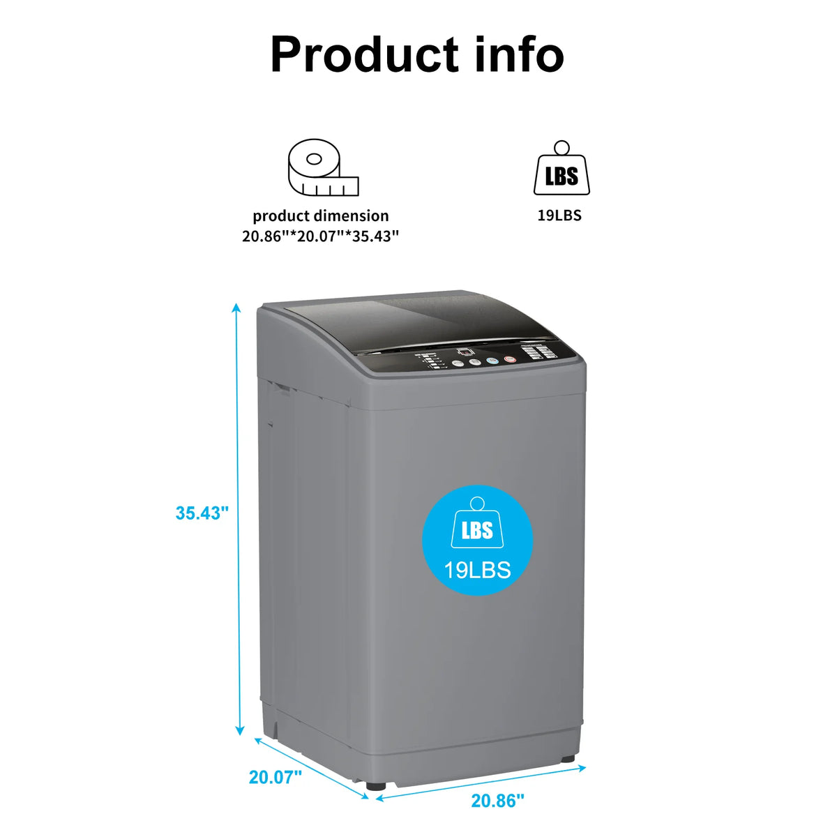 TABU Washer and Dryer Set, 17.6LBS Full Automatic Washing Machine & 8.8LBS Portable Dryer (Gray&White)