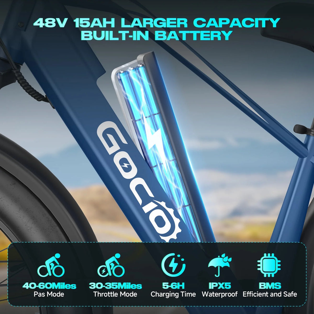 Gocio Electric Bike, 26"x4.0" Fat Tire E-Mountain Bike, Peak 1000W Motor, 28MPH 48V 15Ah Battery Removable Ebike for off Road, Sand, UL2849