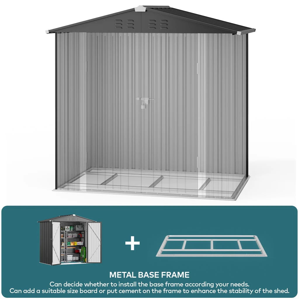 Aiho 6 x 4 FT Outdoor Storage Shed on Clearance with Metal Base  Frame and Double Lockable Doors for Garden, Patio- Grey