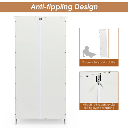 Costway Accent Floor Storage Cabinet W/ Adjustable Shelves Antique 2-Door Cream White