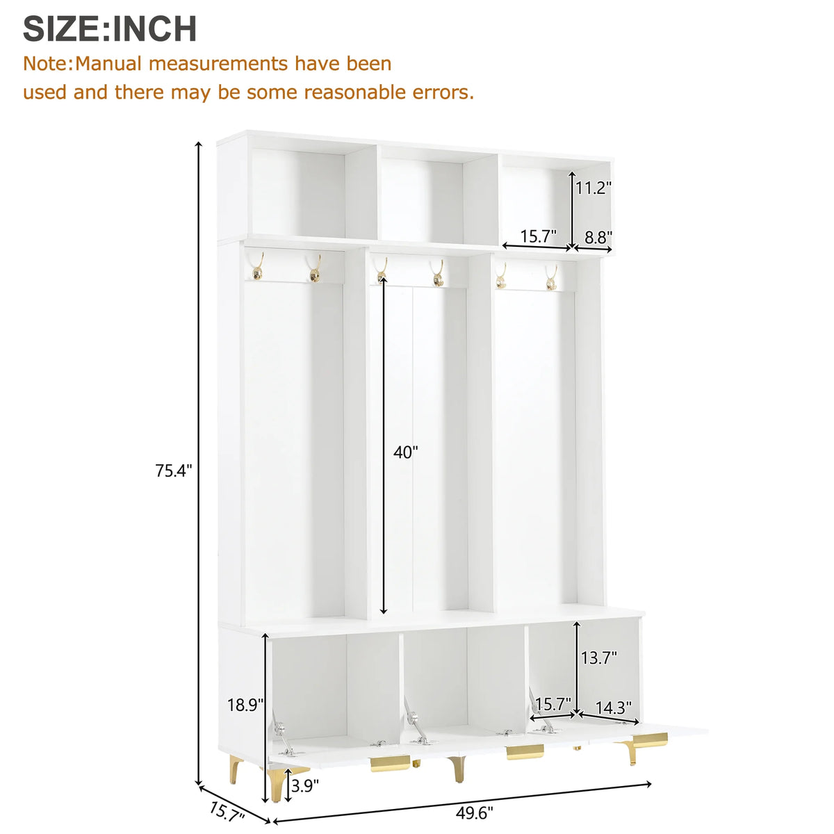 Euroco Modern Hall Tree with High Gloss Fluted Doors, Gold Accents, Shoe Storage & Bench a?? Entryway Organizer with Cubbies and Coat Hooks