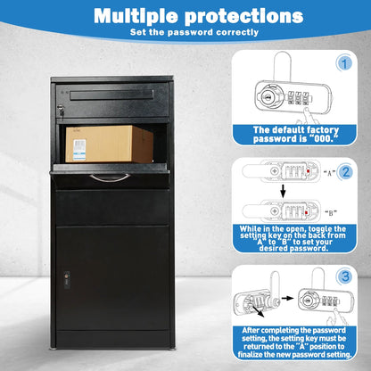 Gaonala Steel Package Delivery Box 19.6x14.4x44.9in Lockable Anti-Theft  Weather-Resistant Extra Large Mailbox For Porch Curbside Black