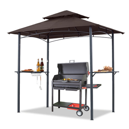 ABCCANOPY 8'x 5' Grill Gazebo Shelter, Double Tier Outdoor BBQ Gazebo Canopy with LED Light(Brown)