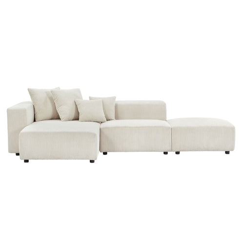 Newboti Furniture Soft Corduroy Sectional Modular Sofa Set, Small L-Shaped Chaise Couch for Living Room, Apartment, Office, Beige 25673