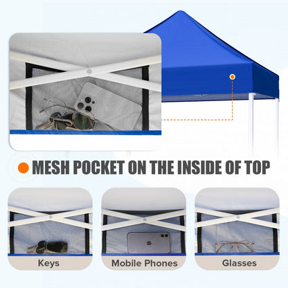 EAGLE PEAK 5x5 Pop Up Canopy Tent Instant Outdoor Canopy Easy Set-up Straight Leg Folding Shelter（Blue）