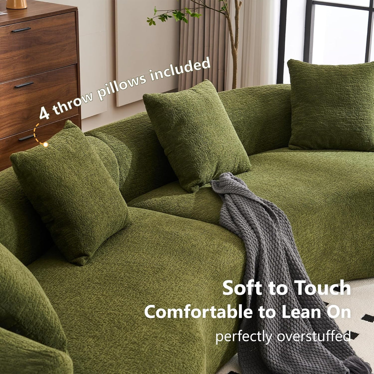 Loveseat Sectional Sofa for Living Room, 65’�?Modern Luxury Plush Chenille Extra Deep Seat Curved Cloud Floor Couch with 3 Throw Pillows for Small Spaces, No Assembly Needed, Sapphire Blue