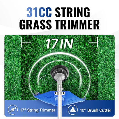 WILD BADGER POWER Weed Eater 31cc 17" Gas String Trimmer/Edger 4 Cycle with Brush Cutter