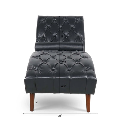 Upholstered Chaise Lounge, Indoor Recliner Sleeper Chair with Lumbar Pillow, Tufted Lounge Chair with Solid Wood Legs, Single Armless Rest Sofa Chair for Living Room Bedroom Office, Black PU
