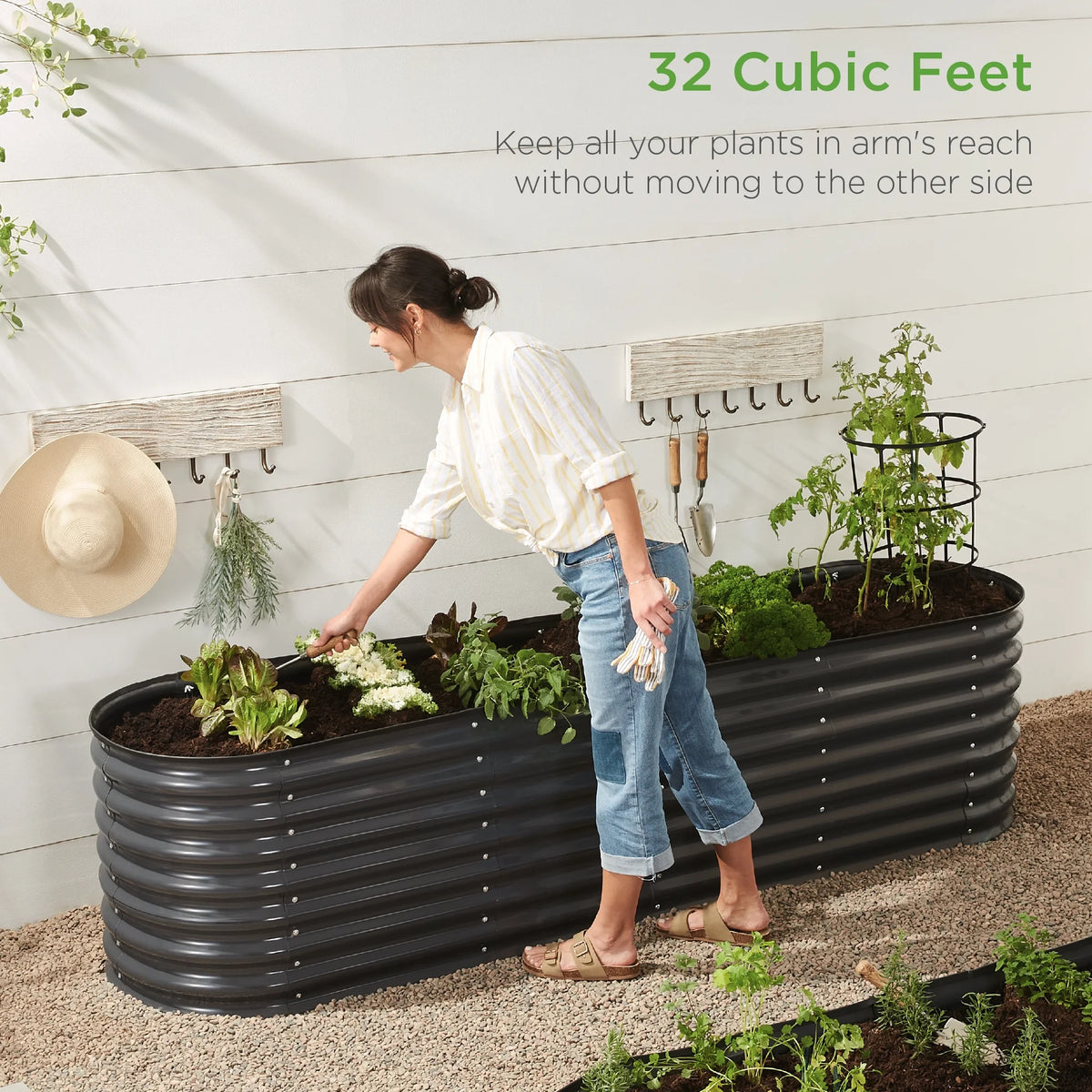 Best Choice Products 8x2x2ft Metal Raised Garden Bed, Oval Outdoor Planter Box w/ 4 Support Bars - Charcoal