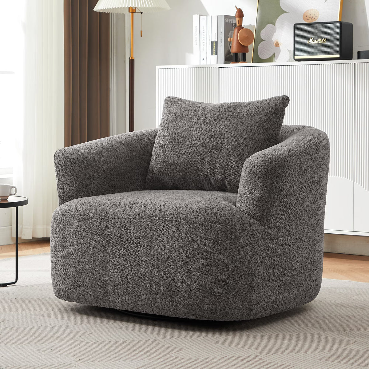 Harper & Bright Designs 360�� Swivel Accent Chair, Barrel Chair Swivel Upholstered Sofa Chair with Cushion for Living Room Office, Beige