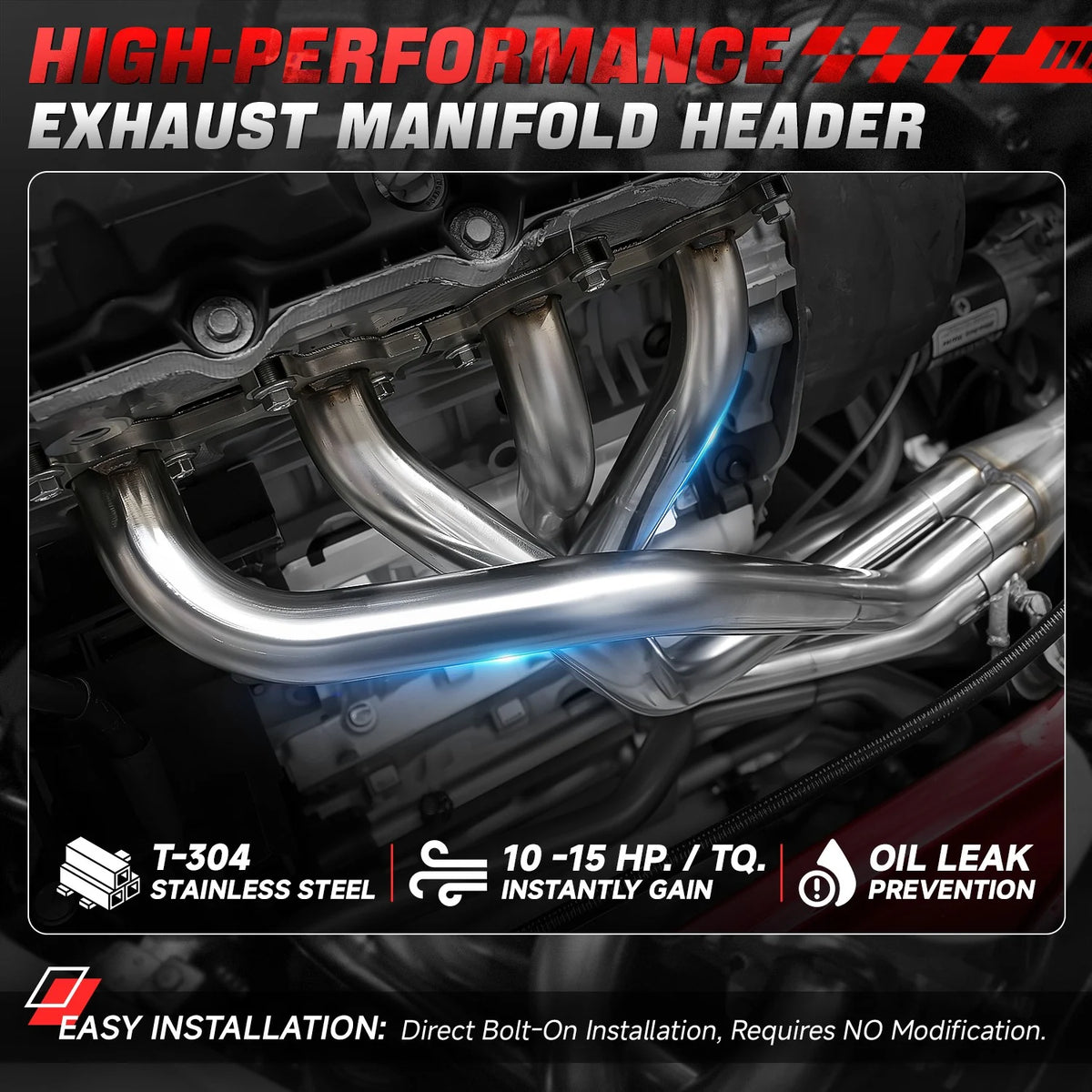 Stainless Steel Long Tube Exhaust Manifold Header for 1994-2004 Ford Mustang 3.8L V6