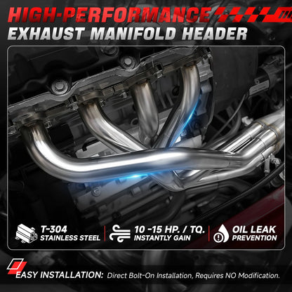 Stainless Steel Long Tube Exhaust Manifold Header for 1994-2004 Ford Mustang 3.8L V6