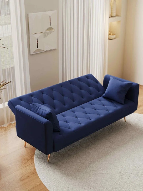 FFH Modern Corduroy Futon Sofa Bed with Adjustable Backrest,Convertible Loveseat Sleeper,Soft Couch with Drop-Down Table and Cup Holder for Living room,Pink