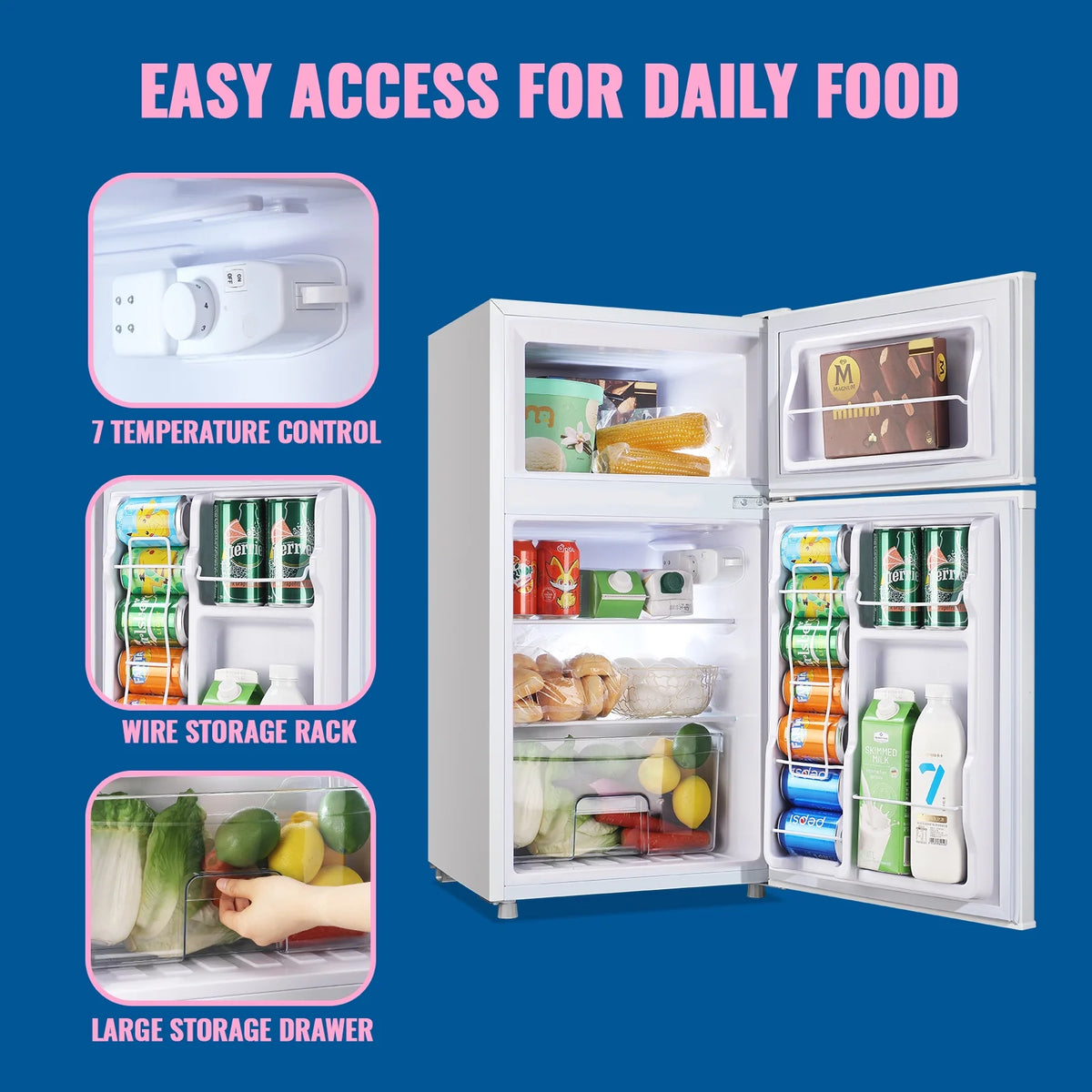 WANAI 3.5 Cubic feet Small Refrigerator with Freezer on Top Double Door Mini Fridge New White