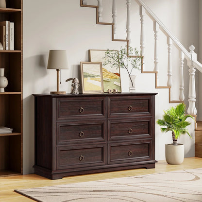 FAGAGA 6 Drawers Dresser for Living Room,Storage Cabinet Wooden Dressers Organizer for Bedroom,White