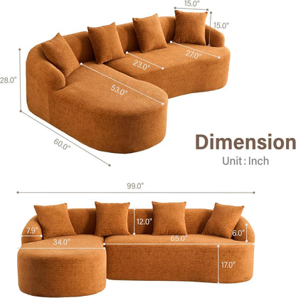 Loveseat Sectional Sofa for Living Room, 65’�?Modern Luxury Plush Chenille Extra Deep Seat Curved Cloud Floor Couch with 3 Throw Pillows for Small Spaces, No Assembly Needed, Sapphire Blue