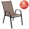 BizChair 5 Pack Black Outdoor Stack Chair with Flex Comfort Material and Metal Frame
