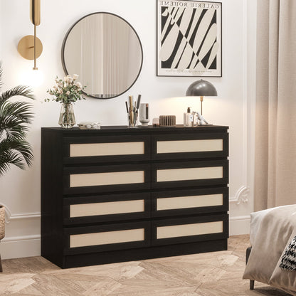 Jojoka 6-Drawers Rattan Dresser for Bedroom Chest of Drawers, TV Stand for 55" TV, Wood Top Storage Organizer Cabinet for Living Room, Entryway, Hallway, Natural