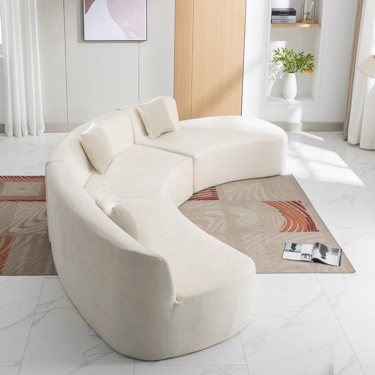 Harper & Bright Designs Modern Curved Floor Sofa Set, Modular Sectional Sponge Couch for Living Room, 2 PC Free Combination No Assembly Foam-Filled Sofa, Beige