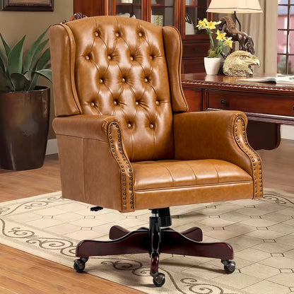 Homhum Classic Boss Office Chair, High Back Faux Leather Swivel Desk Chair, Adult, Brown