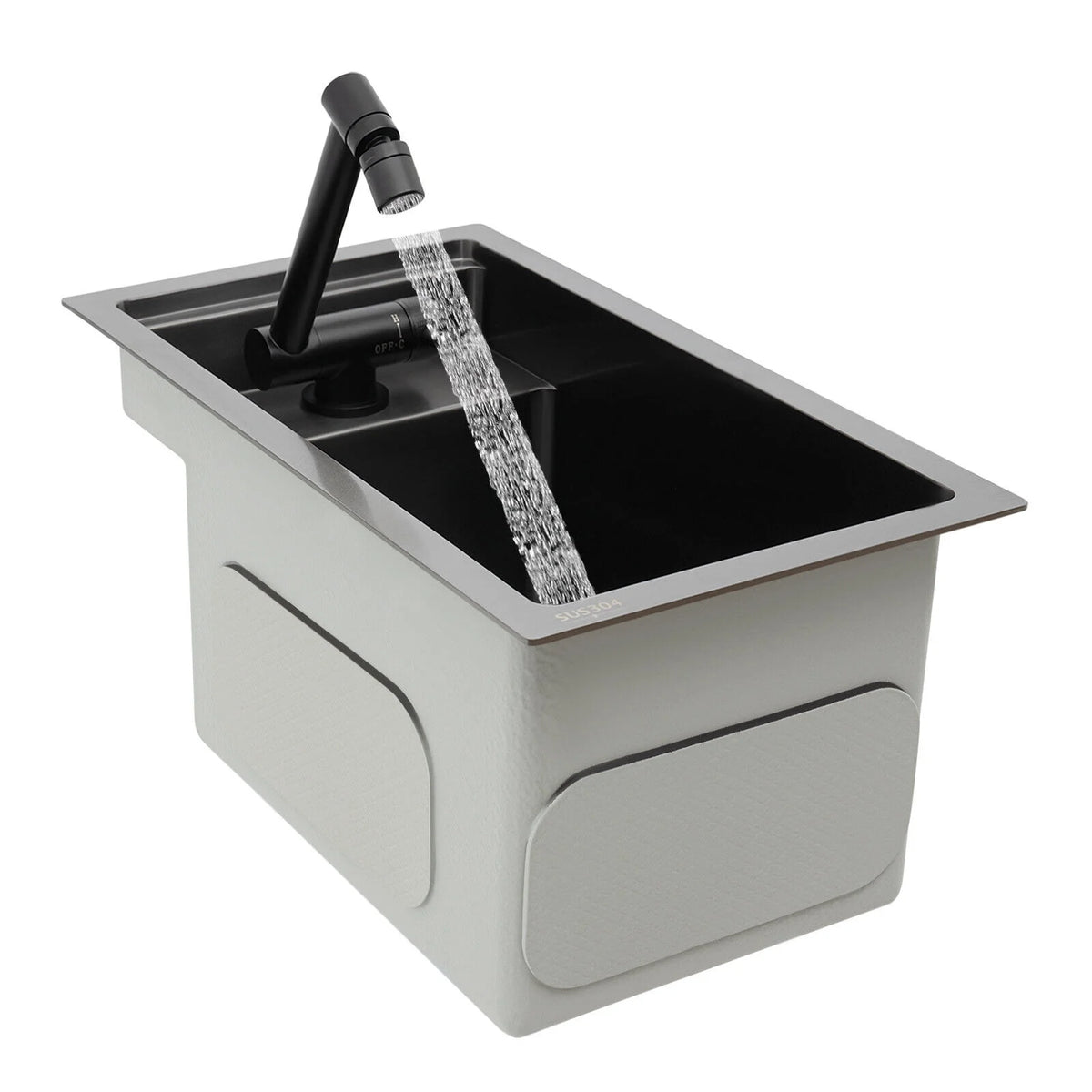 Modern Drop in Bar Sink, Single Bowl Kitchen Sink with Foldable Faucet, Black Nano 304 Stainless Steel Utility Sink for Compact Kitchen Commercial Hotel RV Laundry