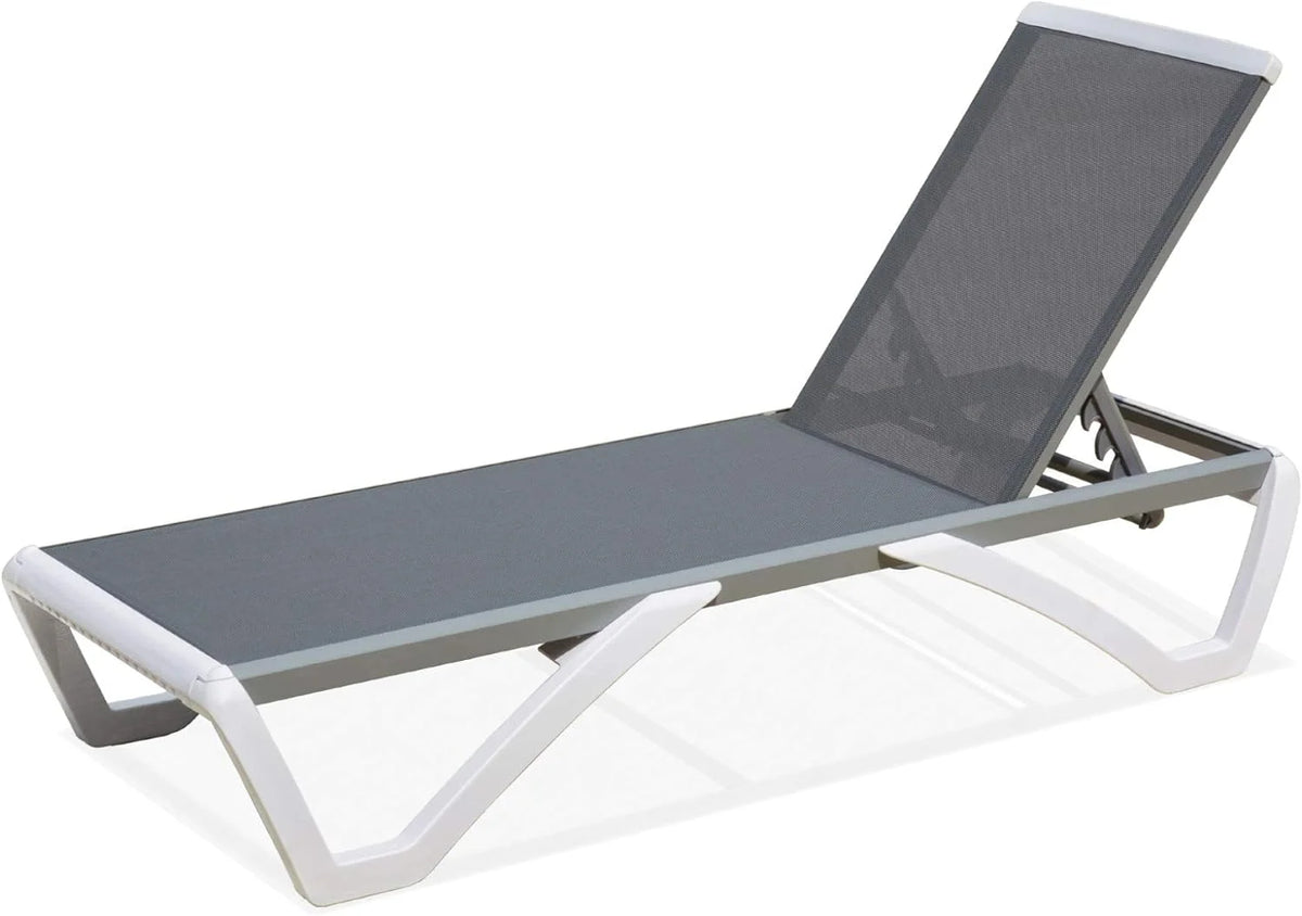 Domi Outdoor Living Chaise Lounge Chair Aluminum Adjustable Pool Lounge Chair��With All-Weather Textilene for Deck, Lawn, Backyard ��1 Grey Chair��