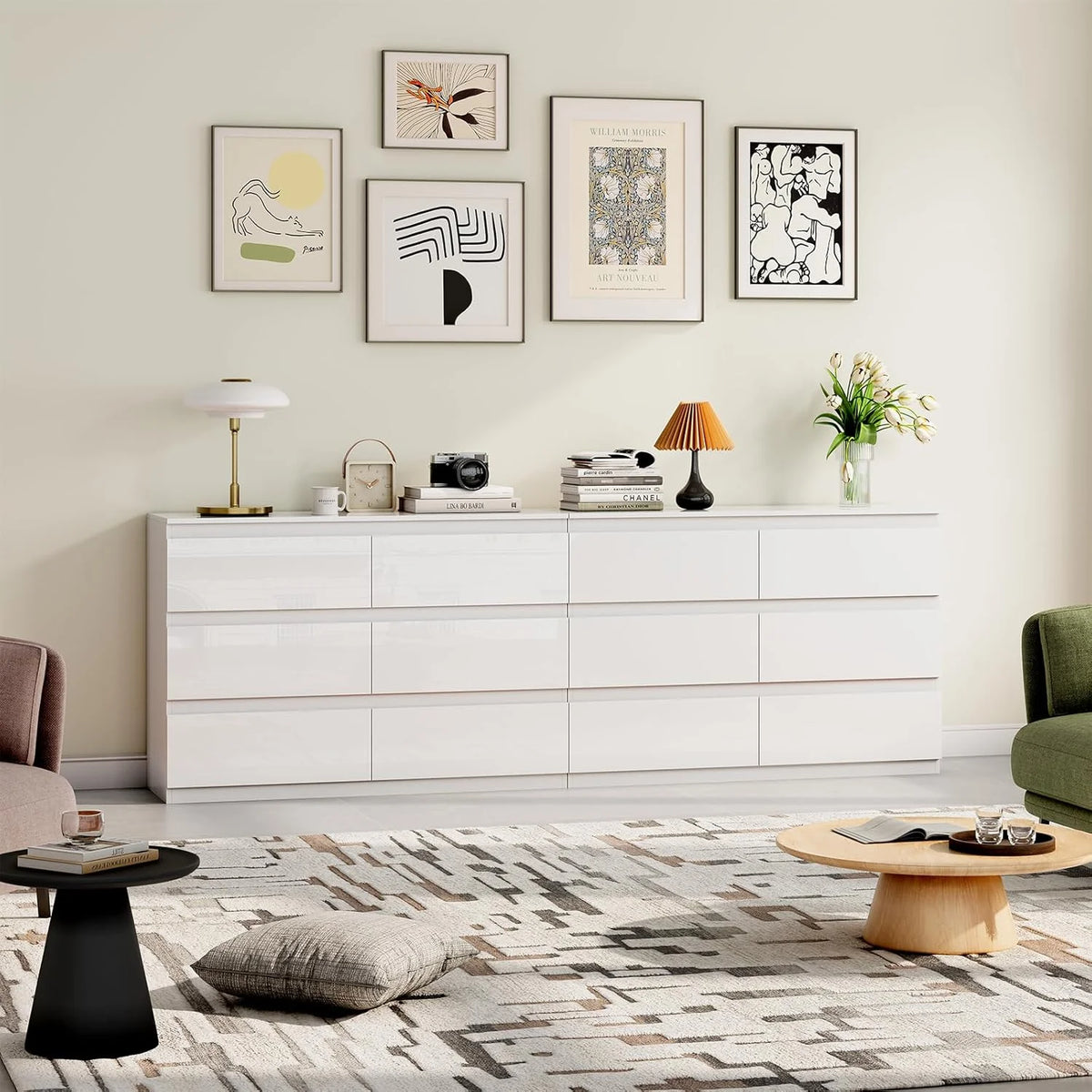 Selooye White Wood Dresser, 6 Drawer Dresser for Clothes Storage,Bedroom, Modern White Dresser with Wide Drawers, Wide Wooden Chest Drawers for Living Room, Entryway, TV Stand