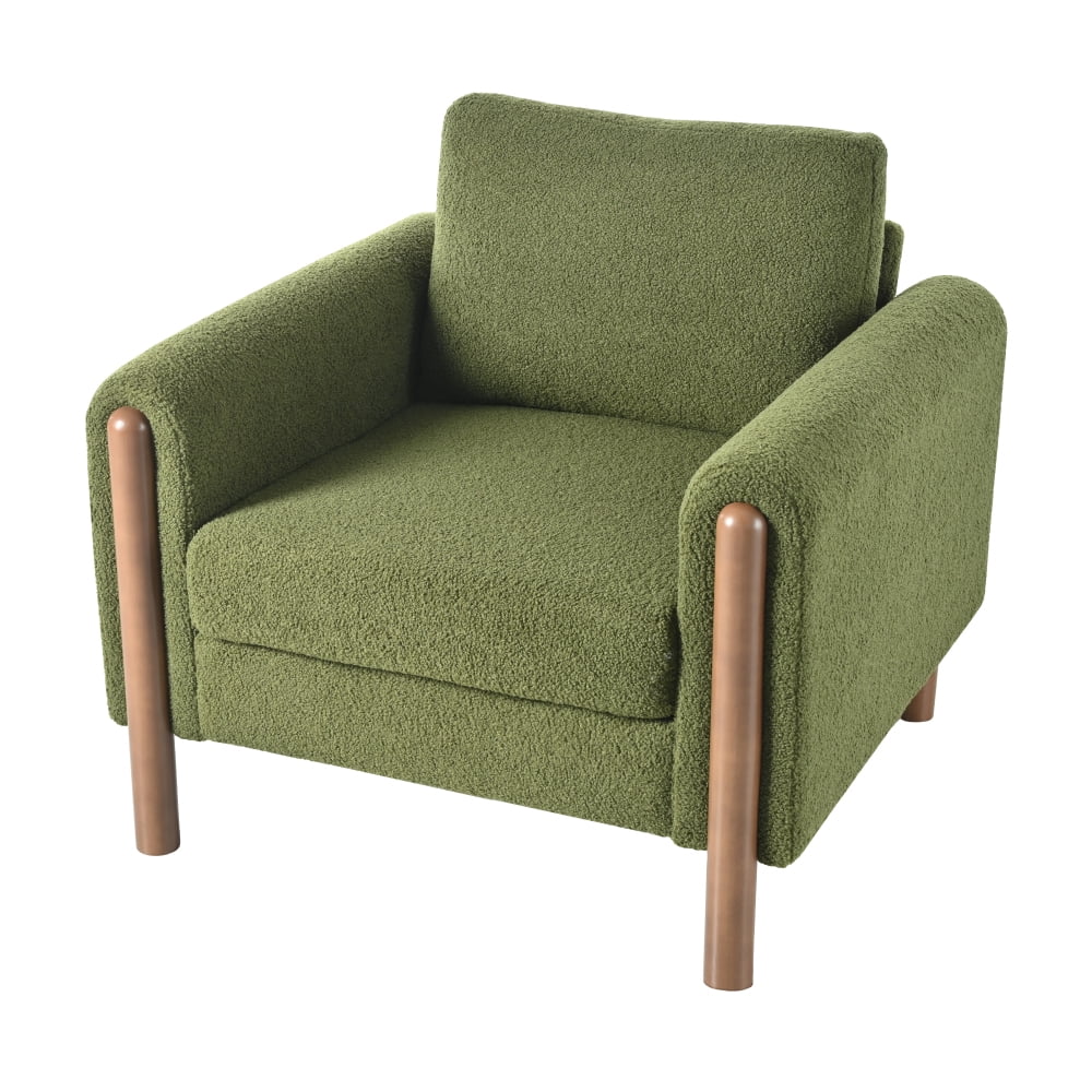 Oversized Accent Chair, Upholstered Living Room Chairs Single Sofa Chair with Walnut Legs, Curved handrail, Green