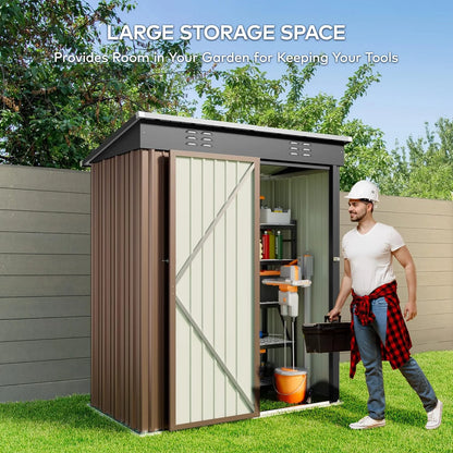 5'x3' Outdoor Storage Shed, Lofka Metal Storage Tool Shed with Single Lockable Door, for Bike| Garden Tools| Patio, Grey