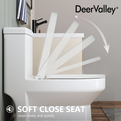 DeerValley Liberty Compact Toilets One-Piece Toilet With High-Efficiency Flush Round Toilet for Space-Saving Floor Mounted 12 in. Rough In 1-Piece 1.1/1.6 GPF Dual Flush (Seat Included)