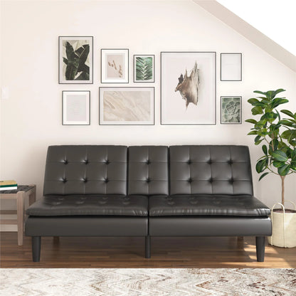 Mainstays Memory Foam 71.5" Futon with Cupholder and USB, Black Faux Leather