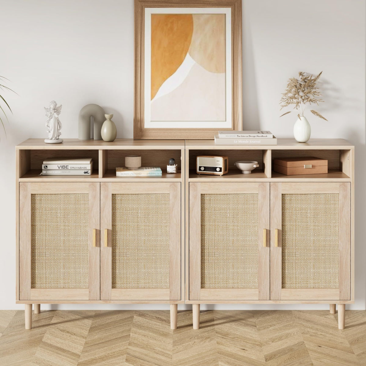 NEILA Rattan Cabinet with 2 Doors and Shelf, Modern Accent Furniture, 1 Piece