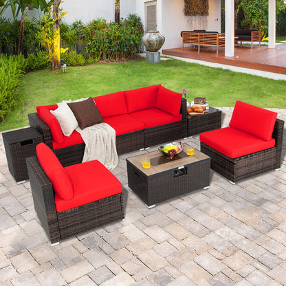 Costway 8PCS Patio Rattan Furniture Set Fire Pit Table Tank Holder Cover Deck Black