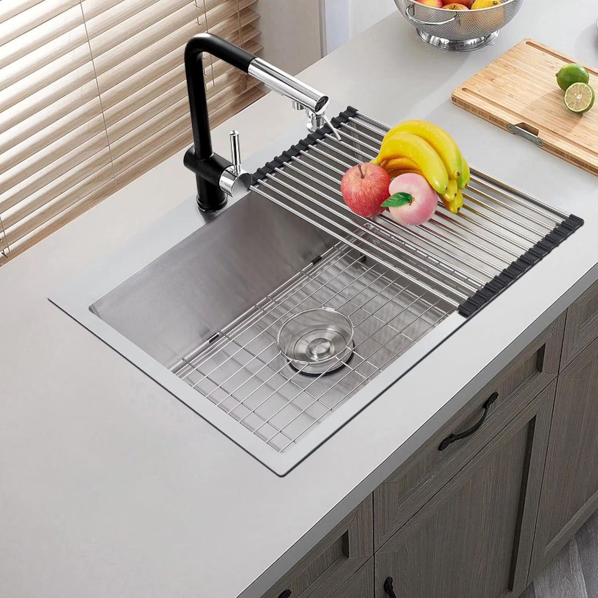 Garvee 33 x 22 Drop In Kitchen Sink, 16 Gauge Stainless Steel Topmount Deep Single Bowl Sink with Grid and Drain Strainer Set, Household Dishwasher Sinks for Workstation, RV, Prep Kitchen, Bar Sink